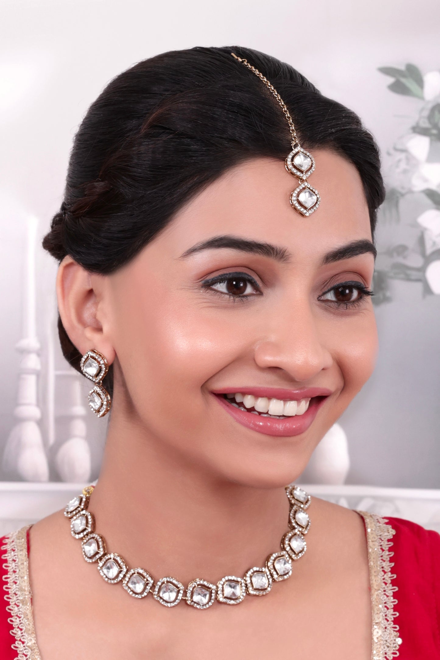 Vihana Polki Dupe Necklace with Earring and Teeka