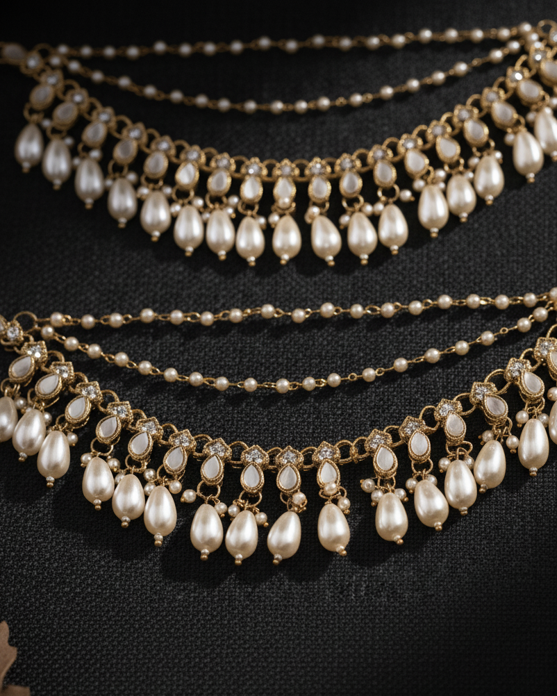 Ishara Bahubali Kundan Kaan Chain Pair