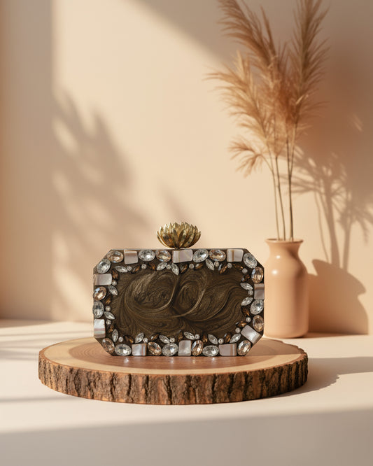 Olive Brown Olesya Emblished Resin Clutch