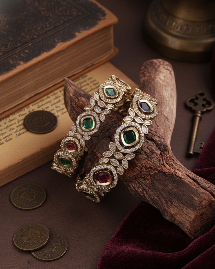 Raunav Victorian Polki Bangle - Pair