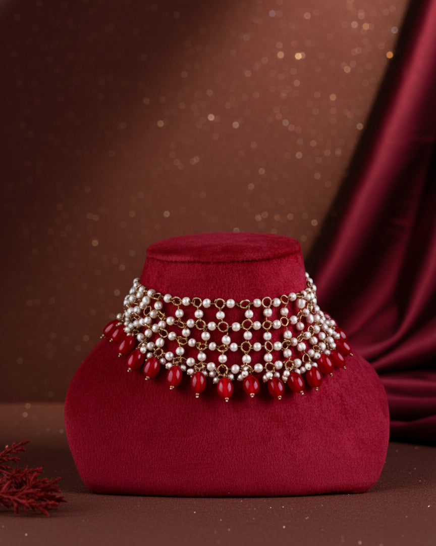 Red Kaveri Designer Indo Western Necklace