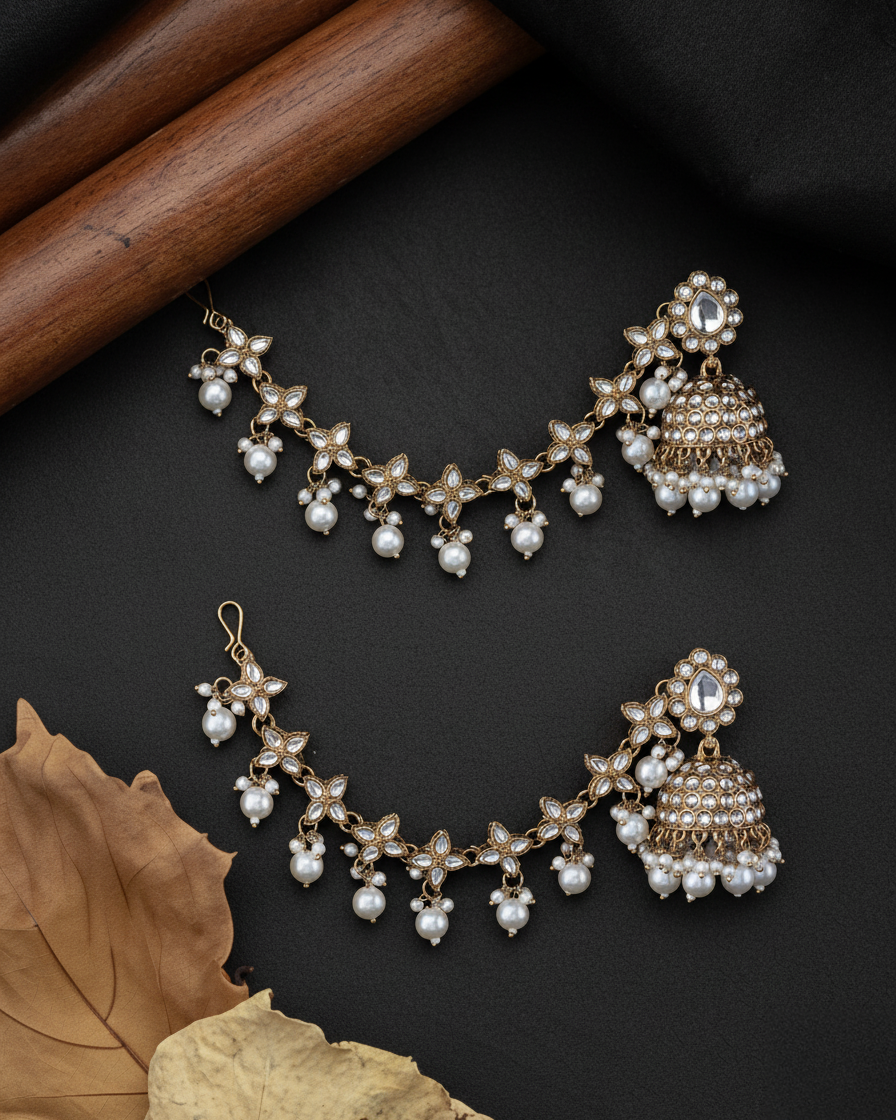 Aditi Bahubali Jhumki Earring with Kaan Chain