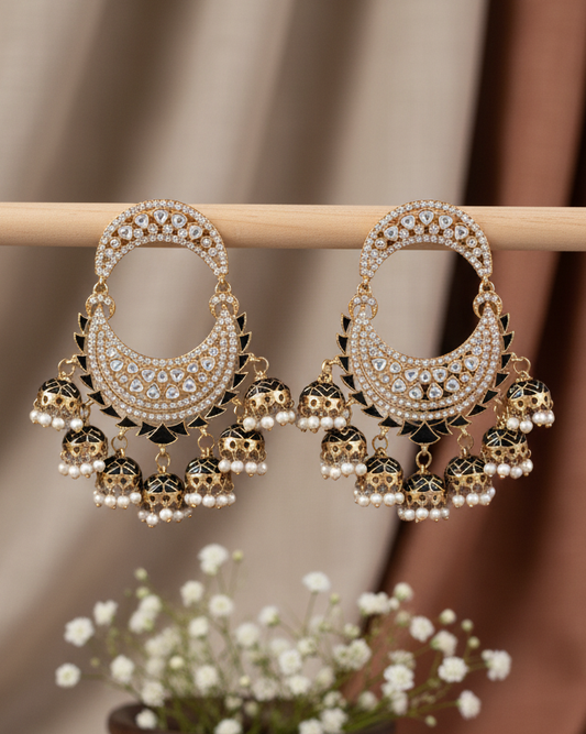 Black Anvika Desginer Meenakari Chandbali Jhumki Earring