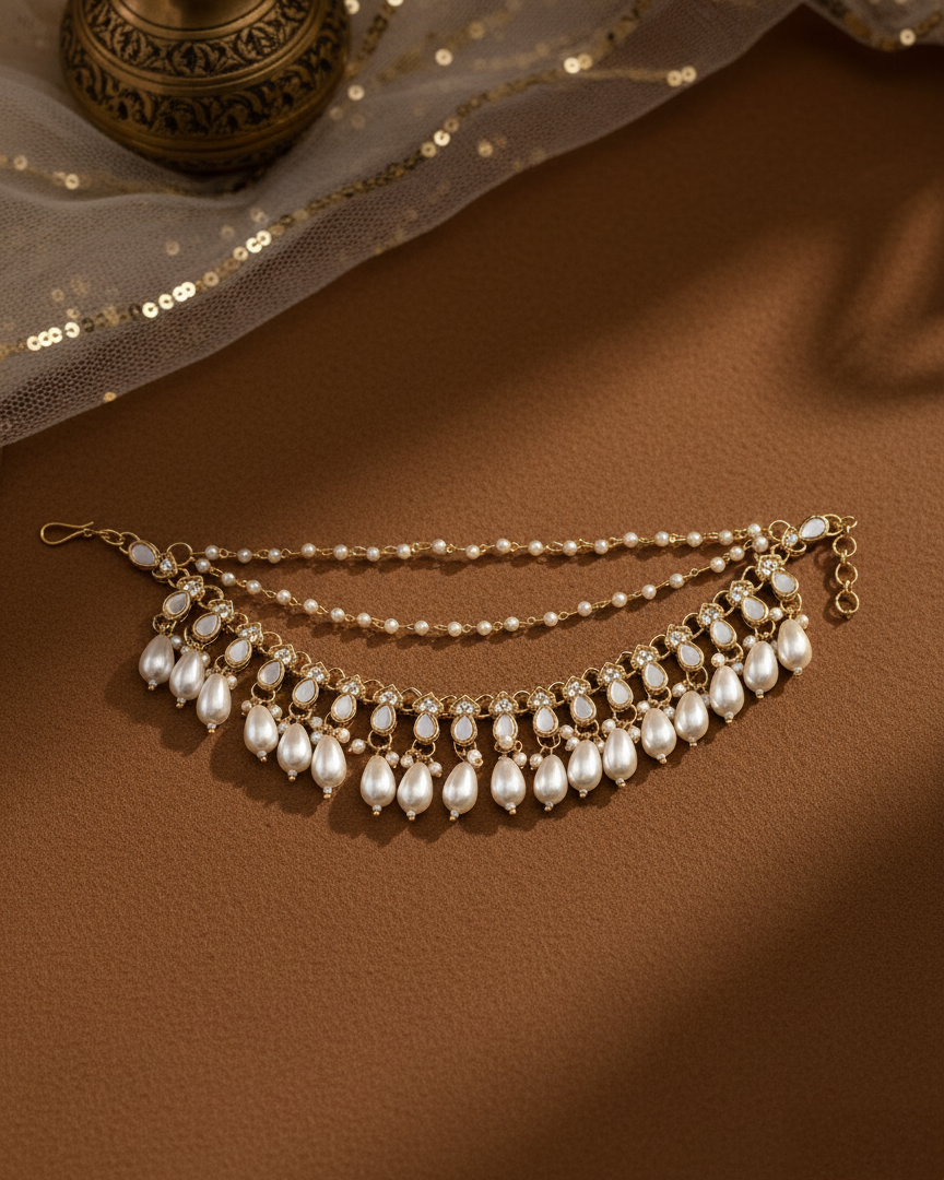 Ishara Bahubali Kundan Kaan Chain Pair