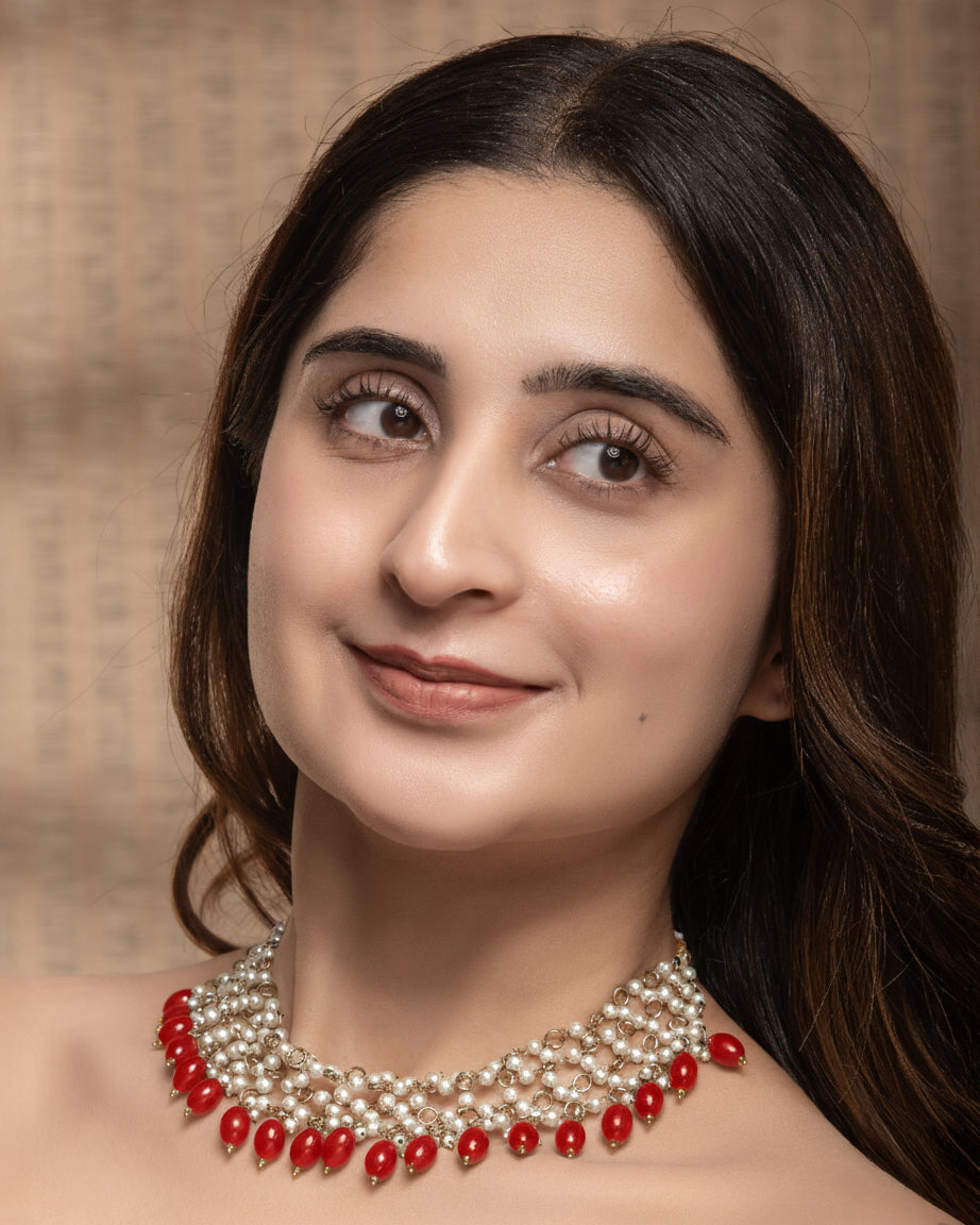 Red Kaveri Designer Indo Western Necklace