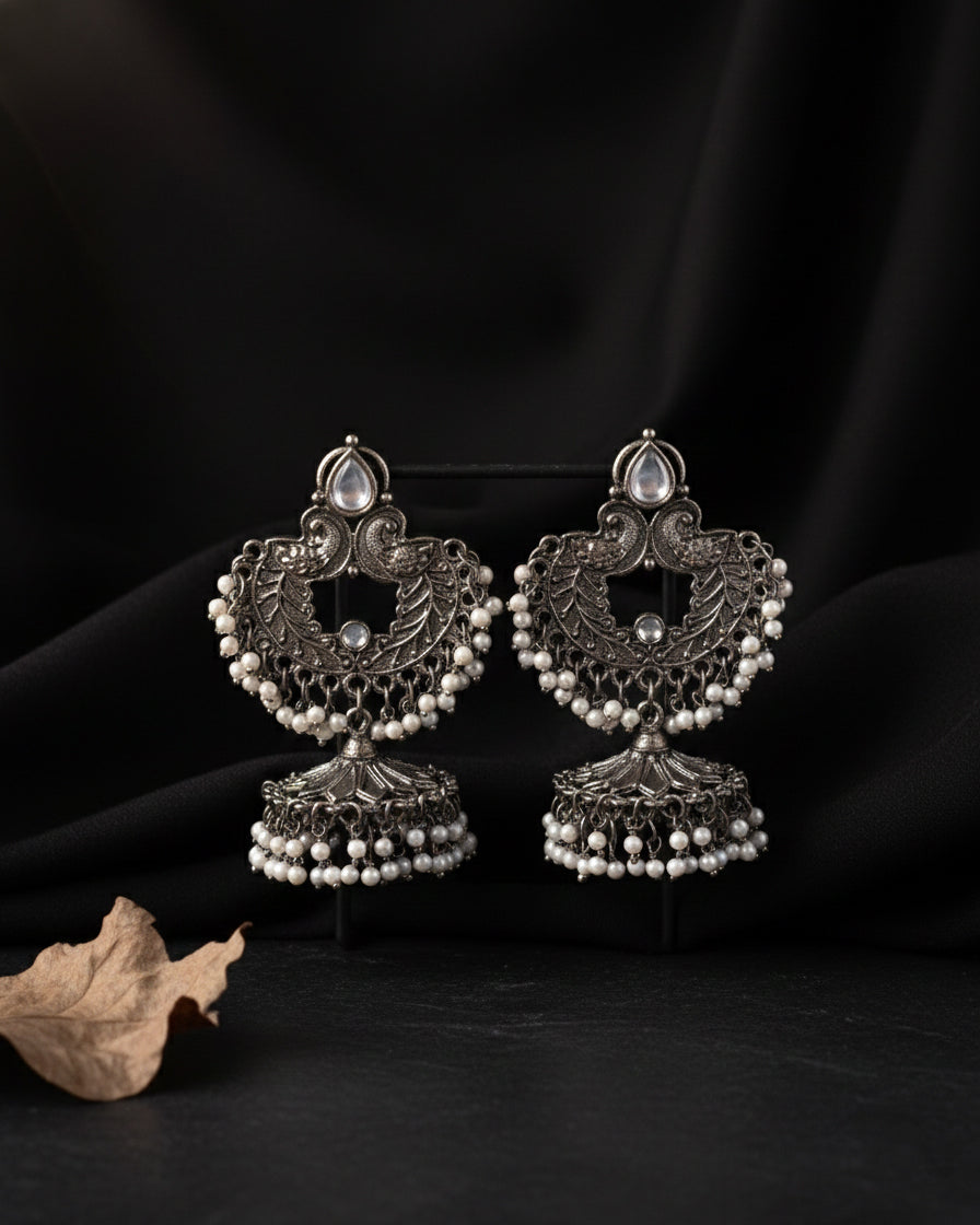 Silver Aseera Oxidised Jhumka Earrings