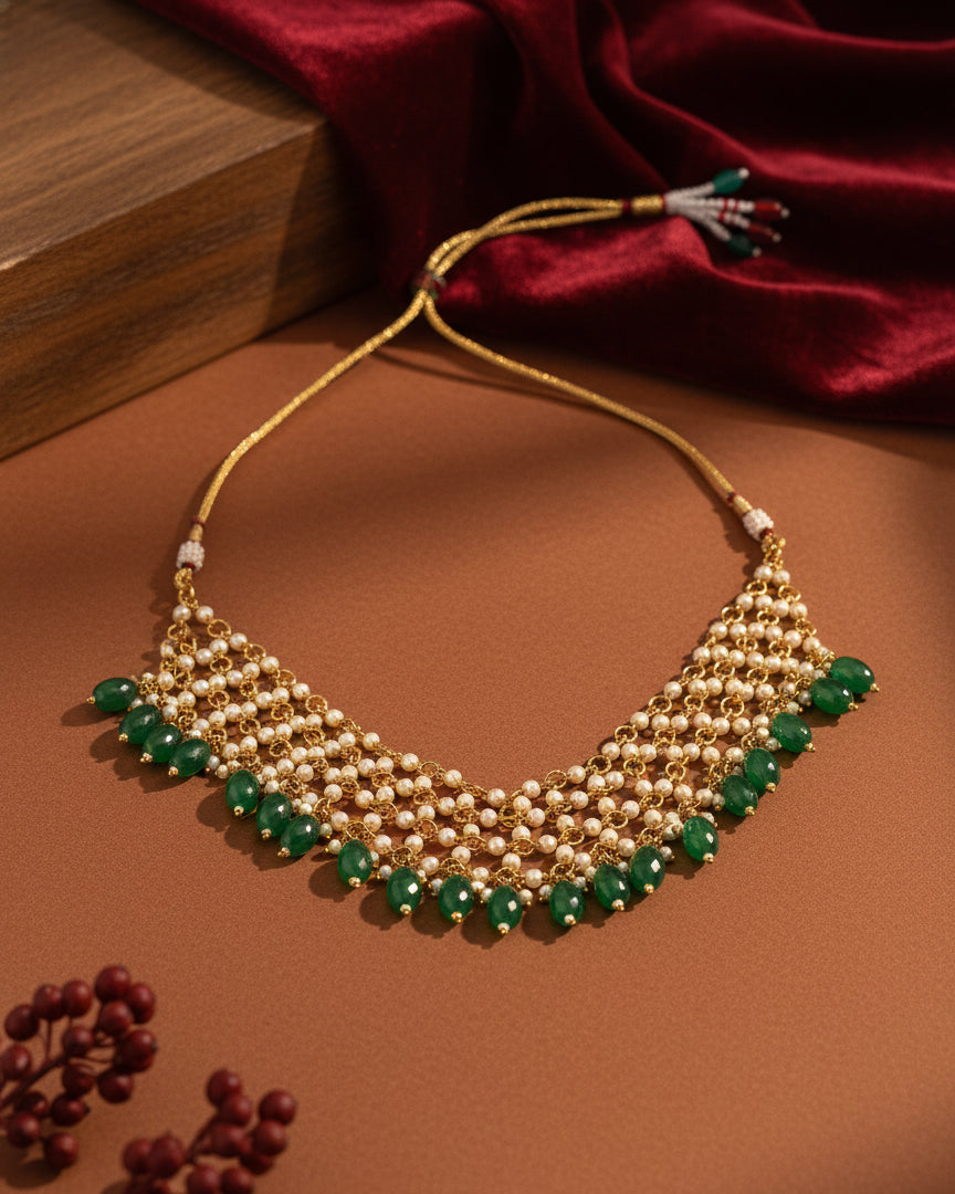 Green Kaveri Designer Indo Western Necklace