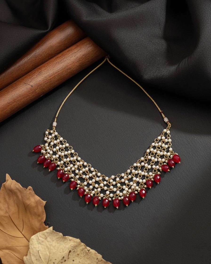 Red Kaveri Designer Indo Western Necklace