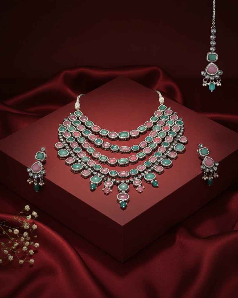 Pastel Parineeti Wedding Necklace Set - Black