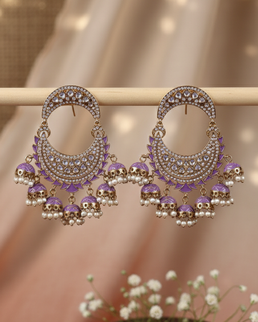 Purple Anvika Desginer Meenakari Chandbali Jhumki Earring