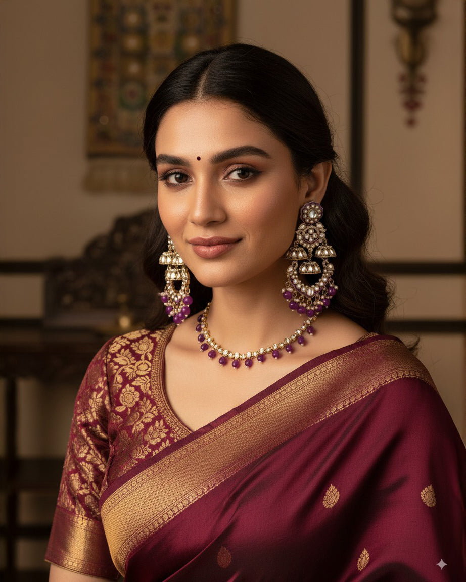 Purple Taha Meenakari Zircon Jhumki Earring