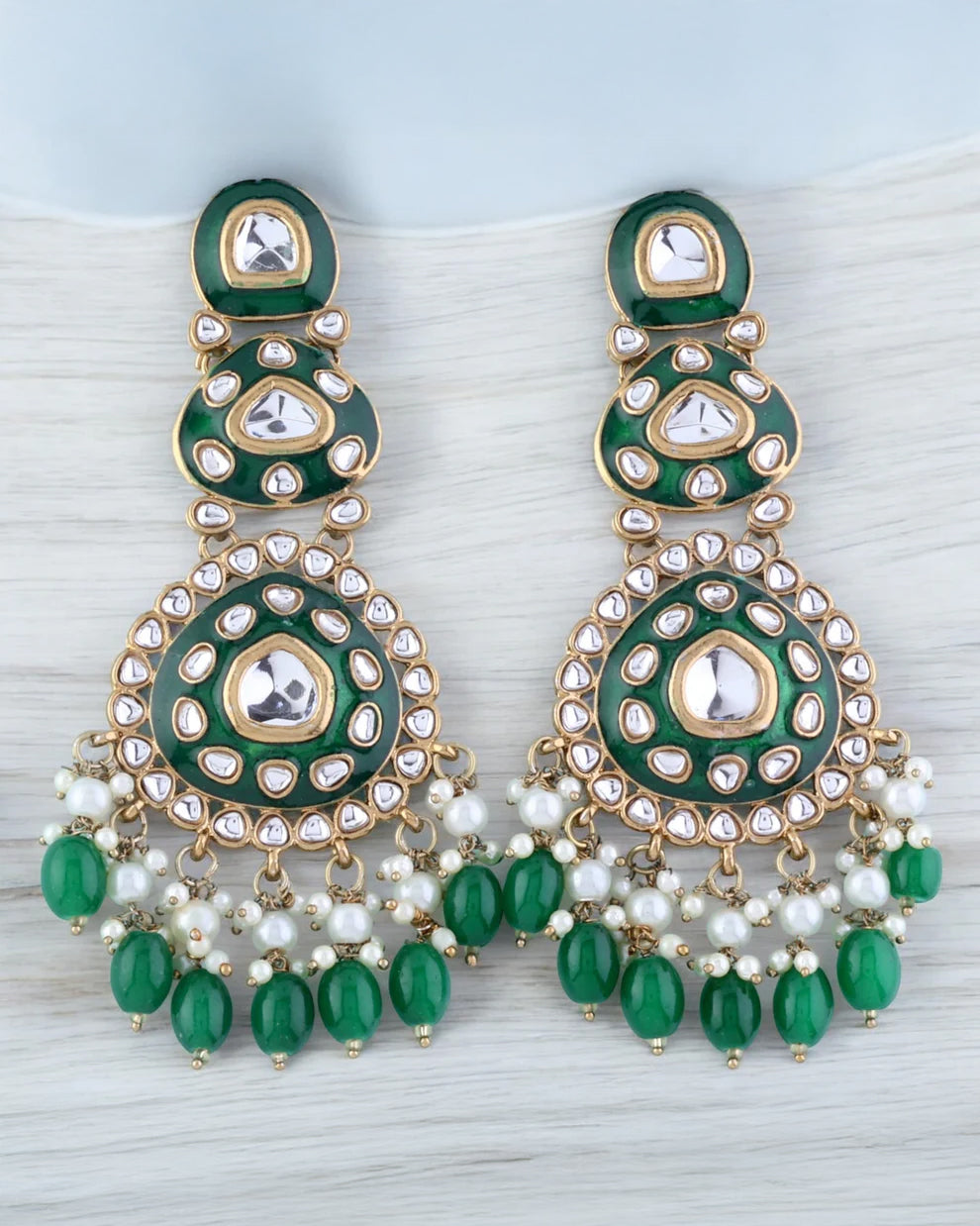 Dark Green Tisya Meenakari Chandbali