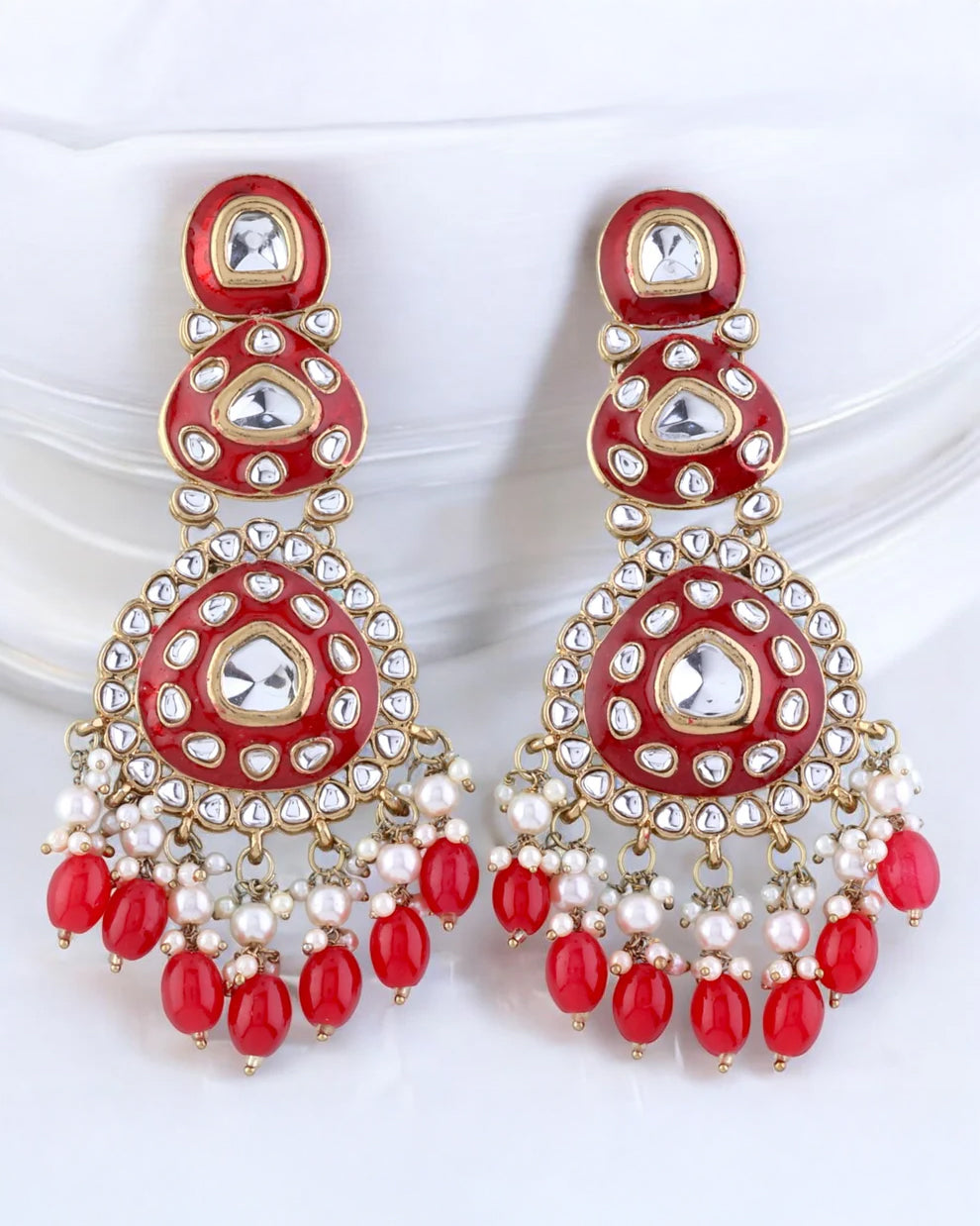 Red Tisya Meenakari Chandbali