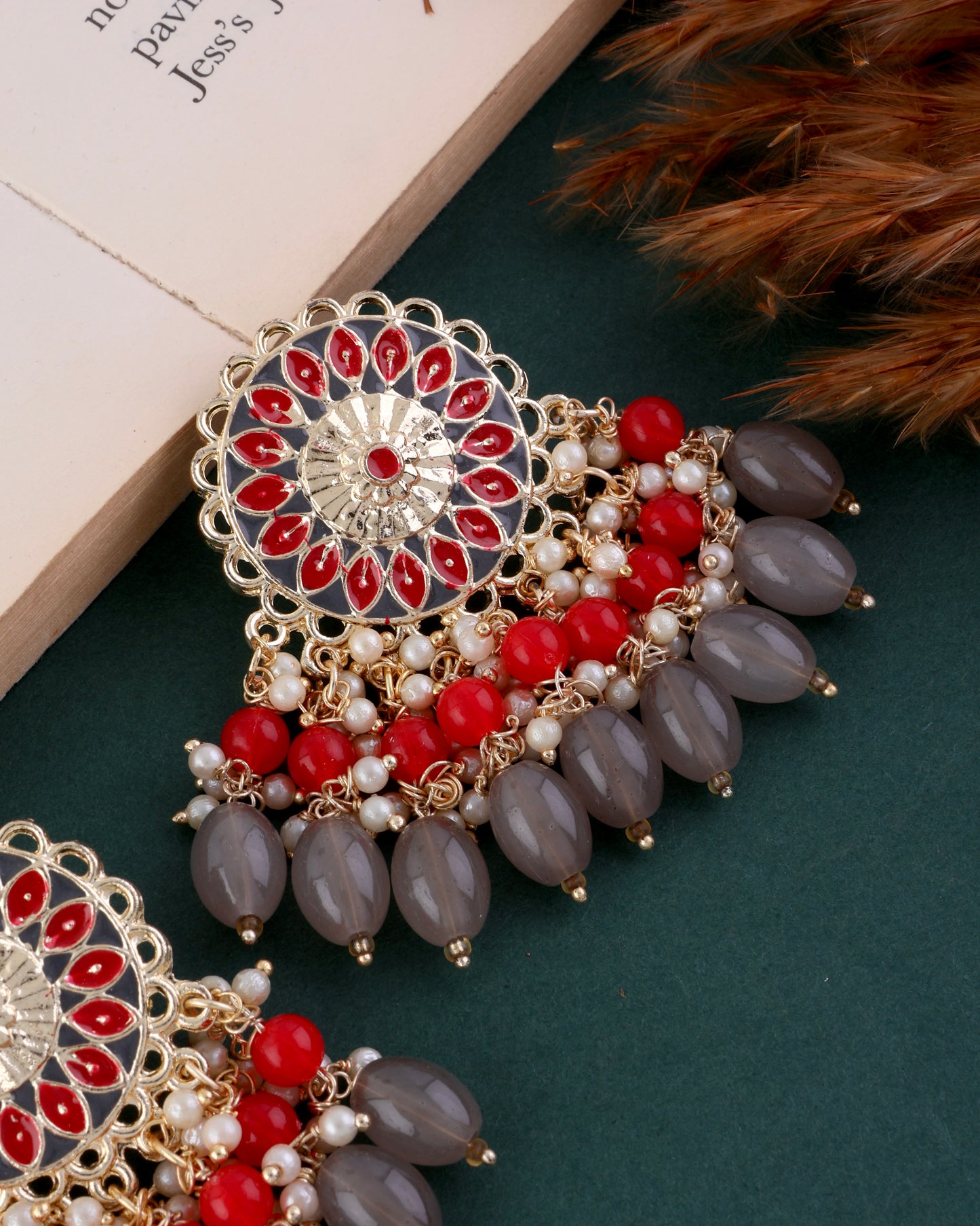Grey Red Sukh Earring