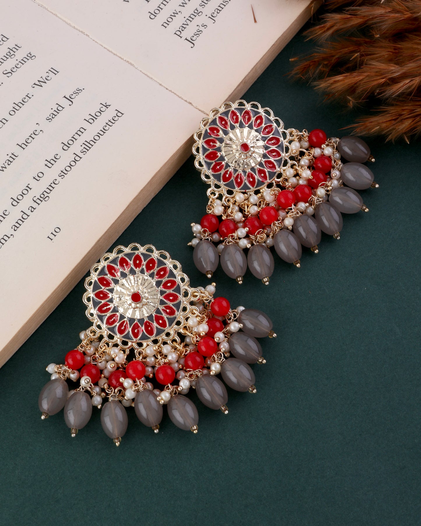 Grey Red Sukh Earring