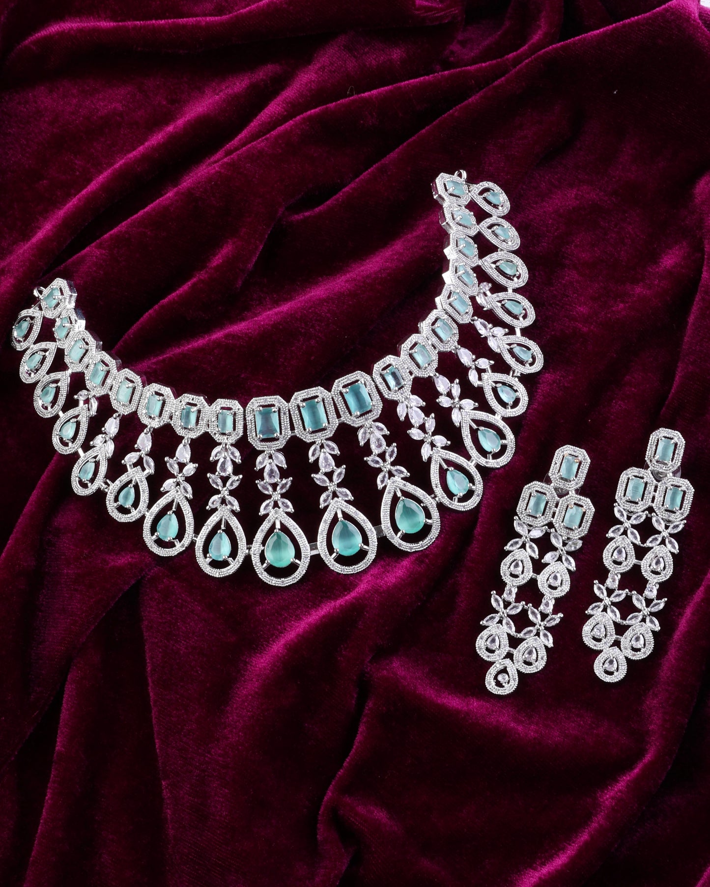 Mint Green Melissa American Diamond Necklace Set
