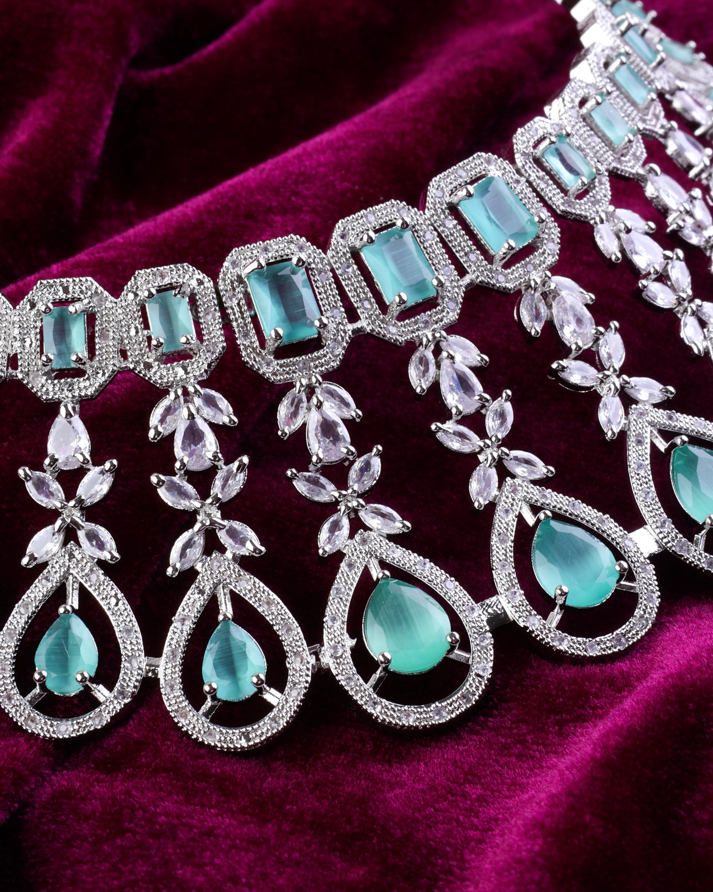Mint Green Melissa American Diamond Necklace Set