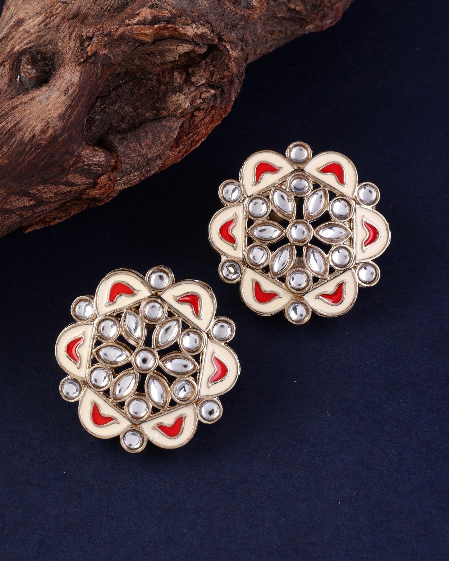 Red Kiva Meenakari Stud Earring