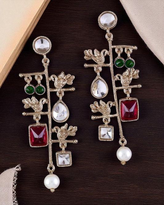 Red Mohana Designer Peacock Earring