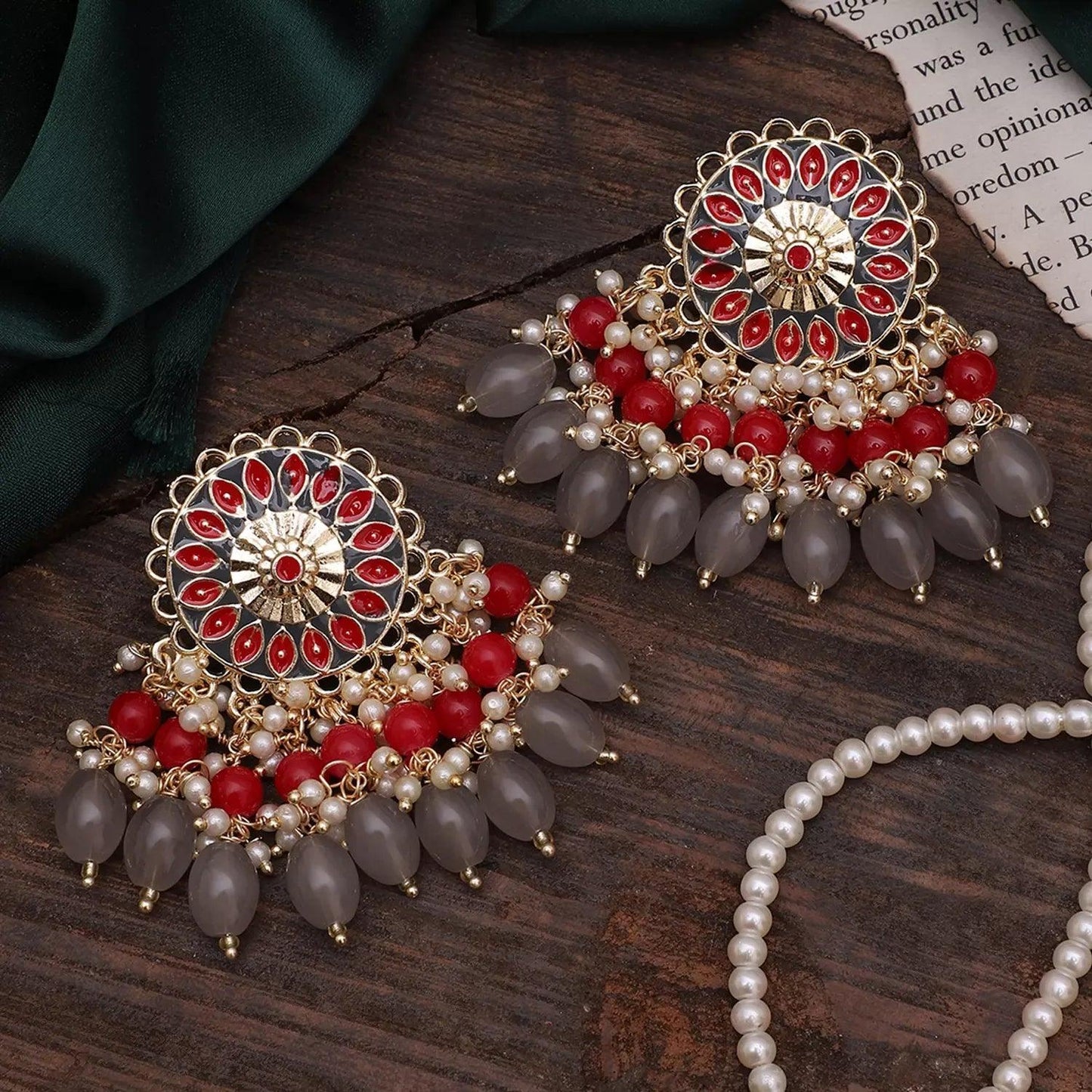 Grey Red Sukh Earring