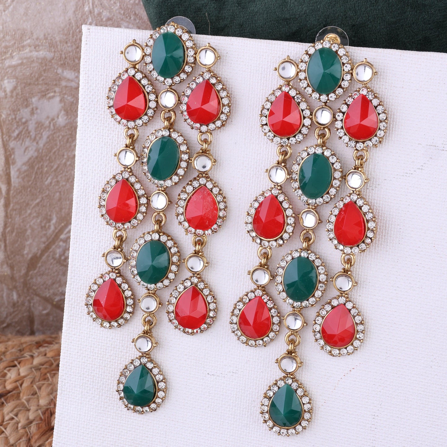 Red Green Tavleen Dangler Earring