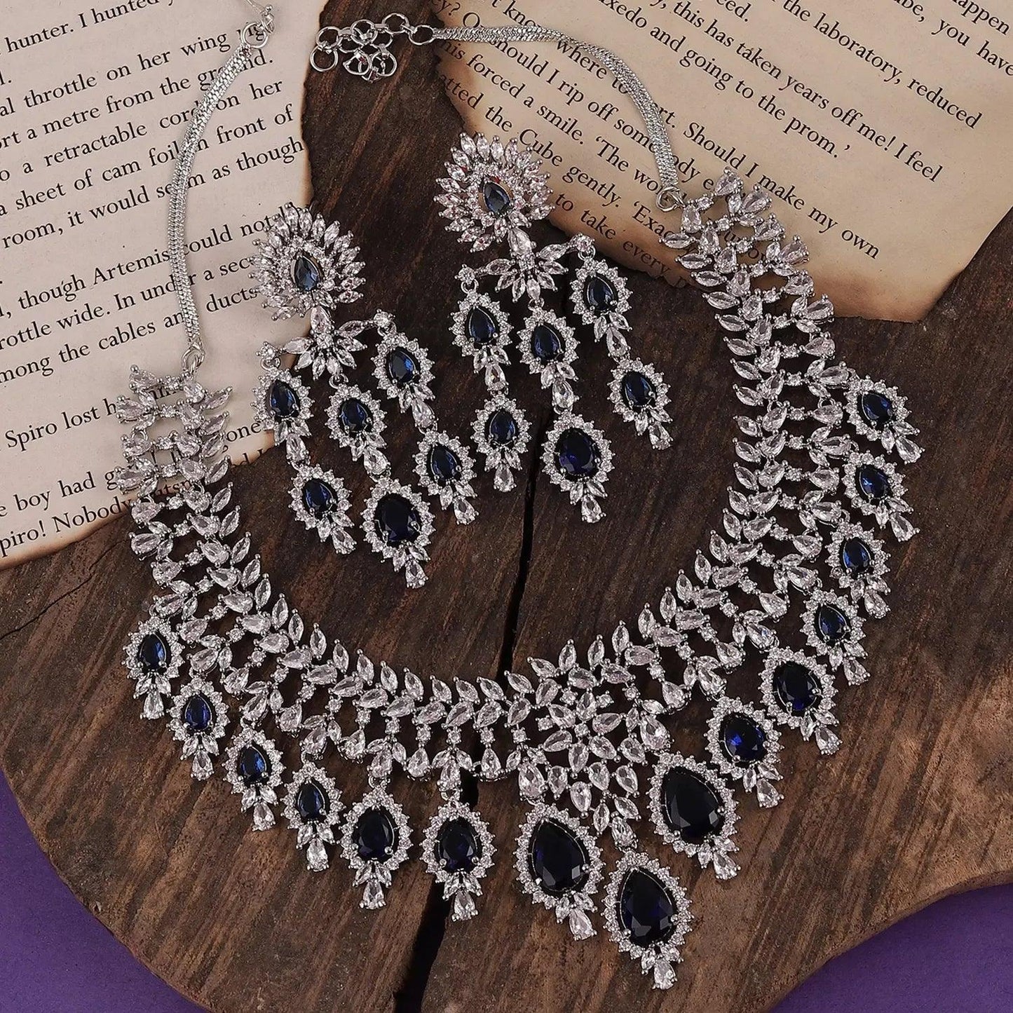 Blue Vineeta American Diamond Necklace Set