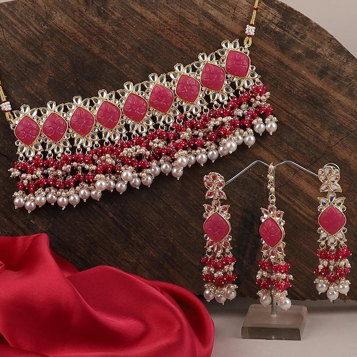 Pink Mirza Choker Set