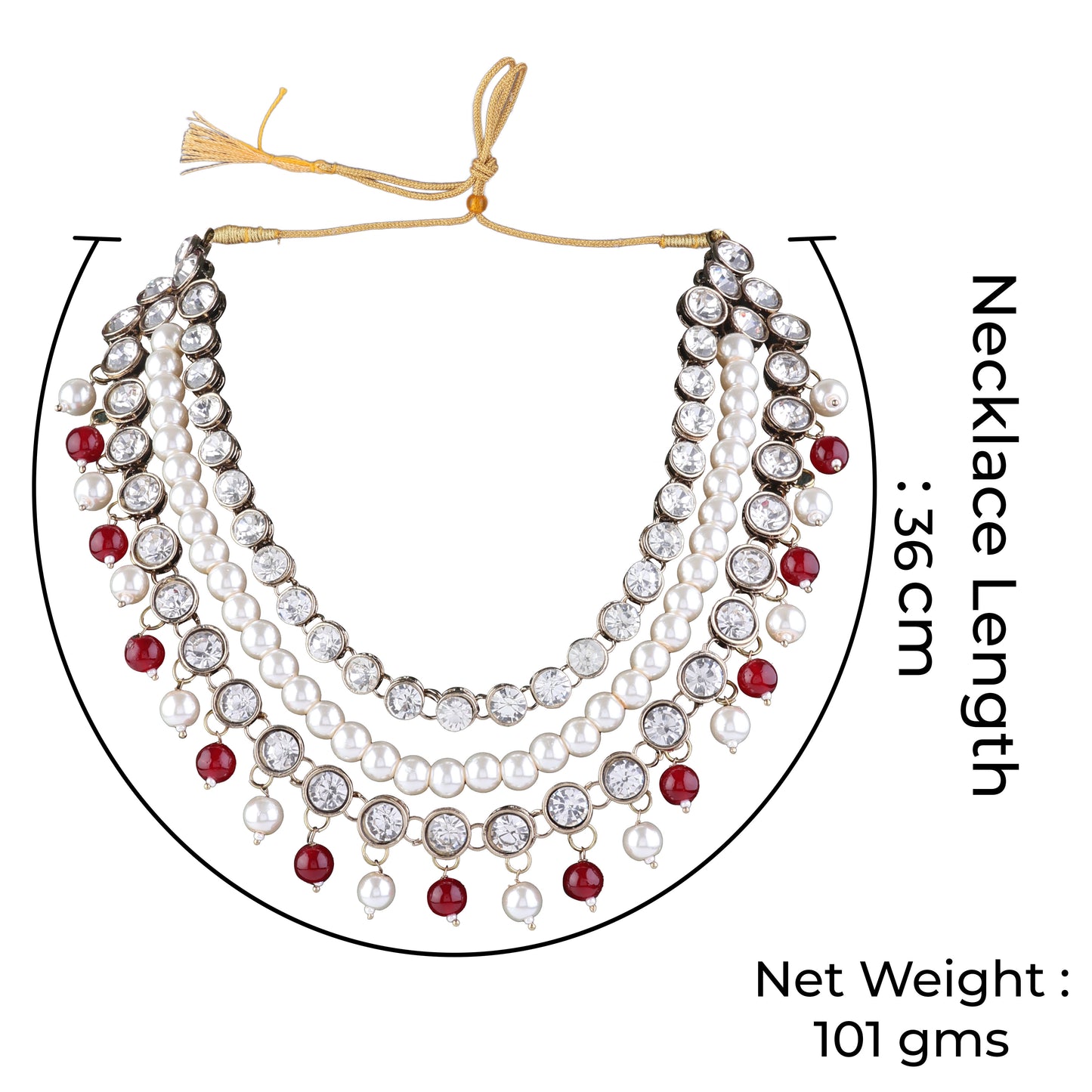Ruby Kiran Kundan Pearl Beads Necklace Set with Earring