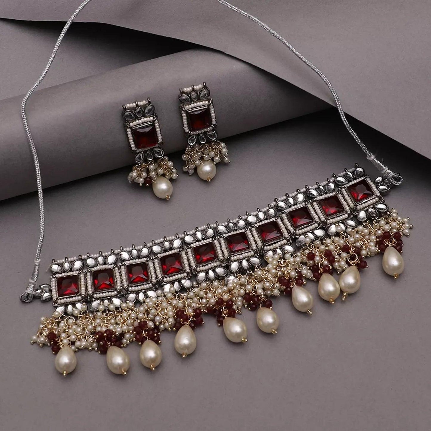 Ruby Red Prabhleen Luxe Choker Set