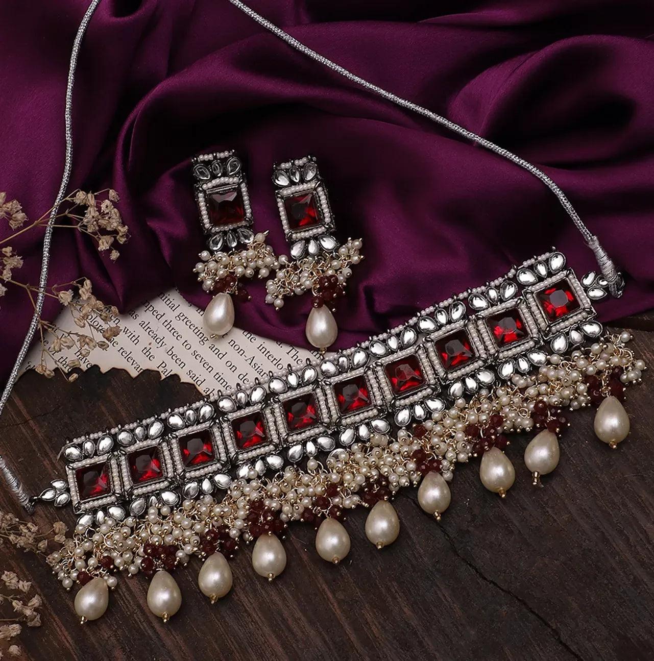 Ruby Red Prabhleen Luxe Choker Set