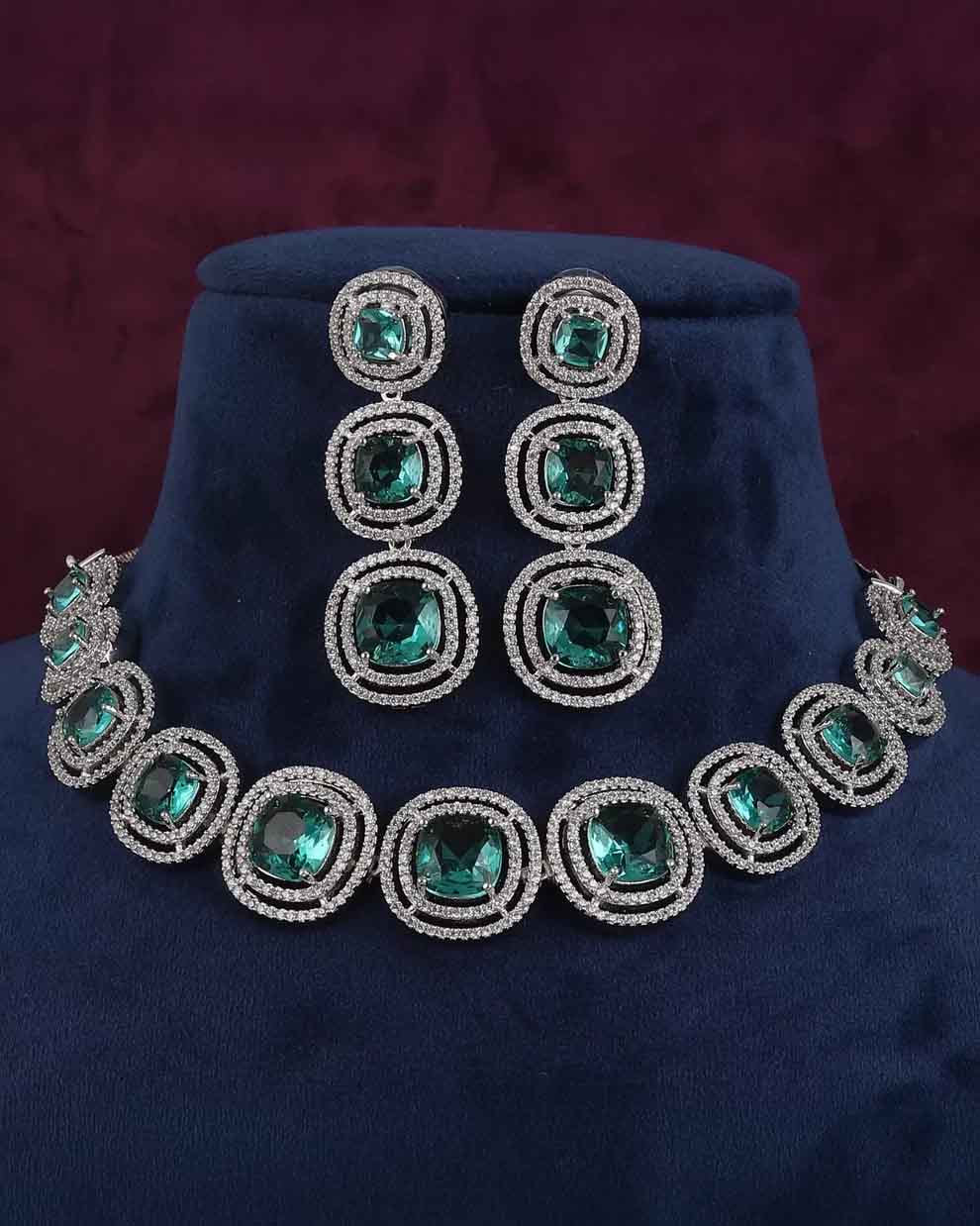 Sage Green Beatrice American Diamond Necklace Set
