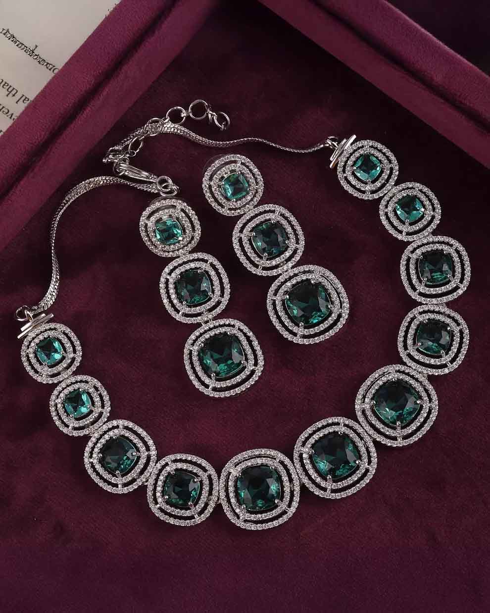 Sage Green Beatrice American Diamond Necklace Set