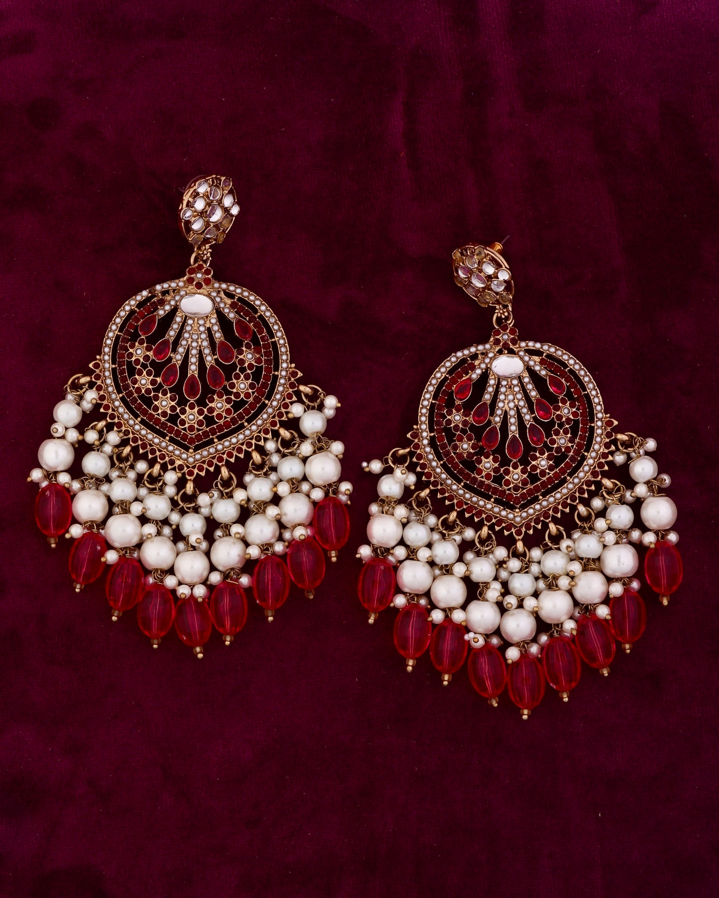 Dark Pink Ishmeet Designer Jadau Pakistani Chandbali