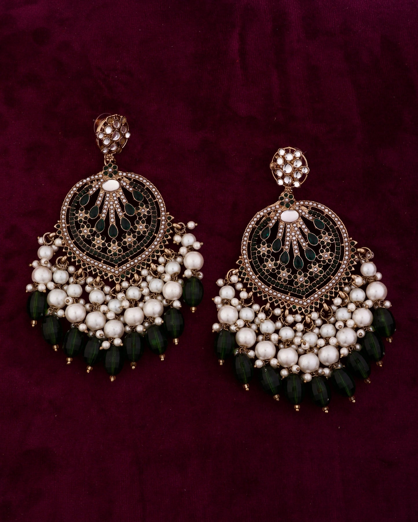 Emerald Green Ishmeet Designer Jadau Pakistani Chandbali