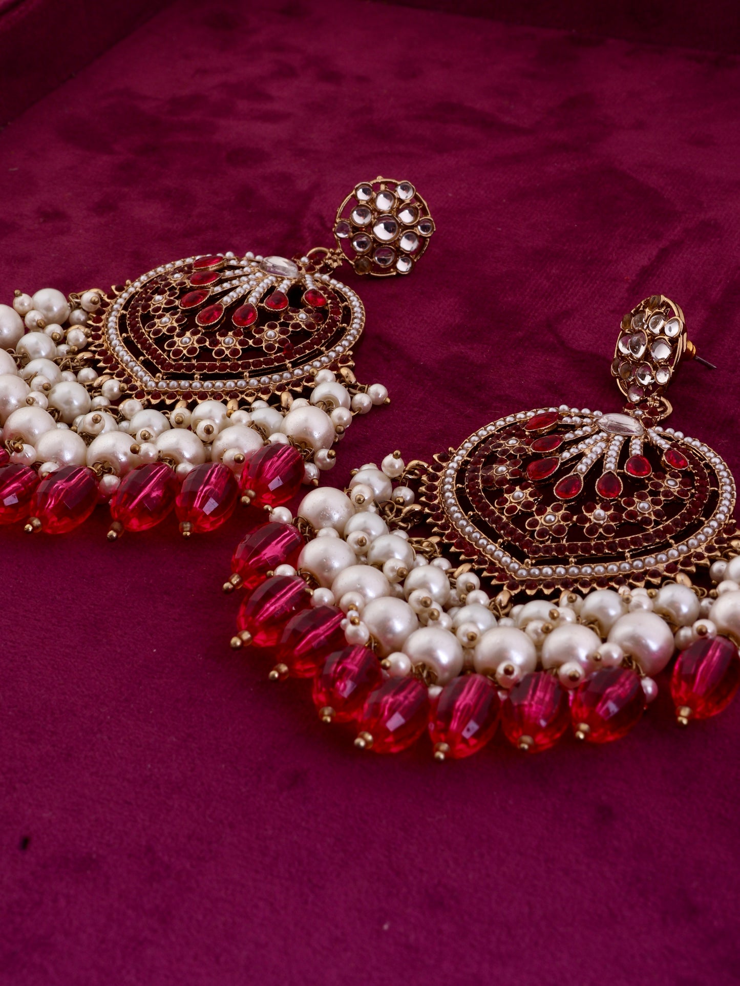 Dark Pink Ishmeet Designer Jadau Pakistani Chandbali