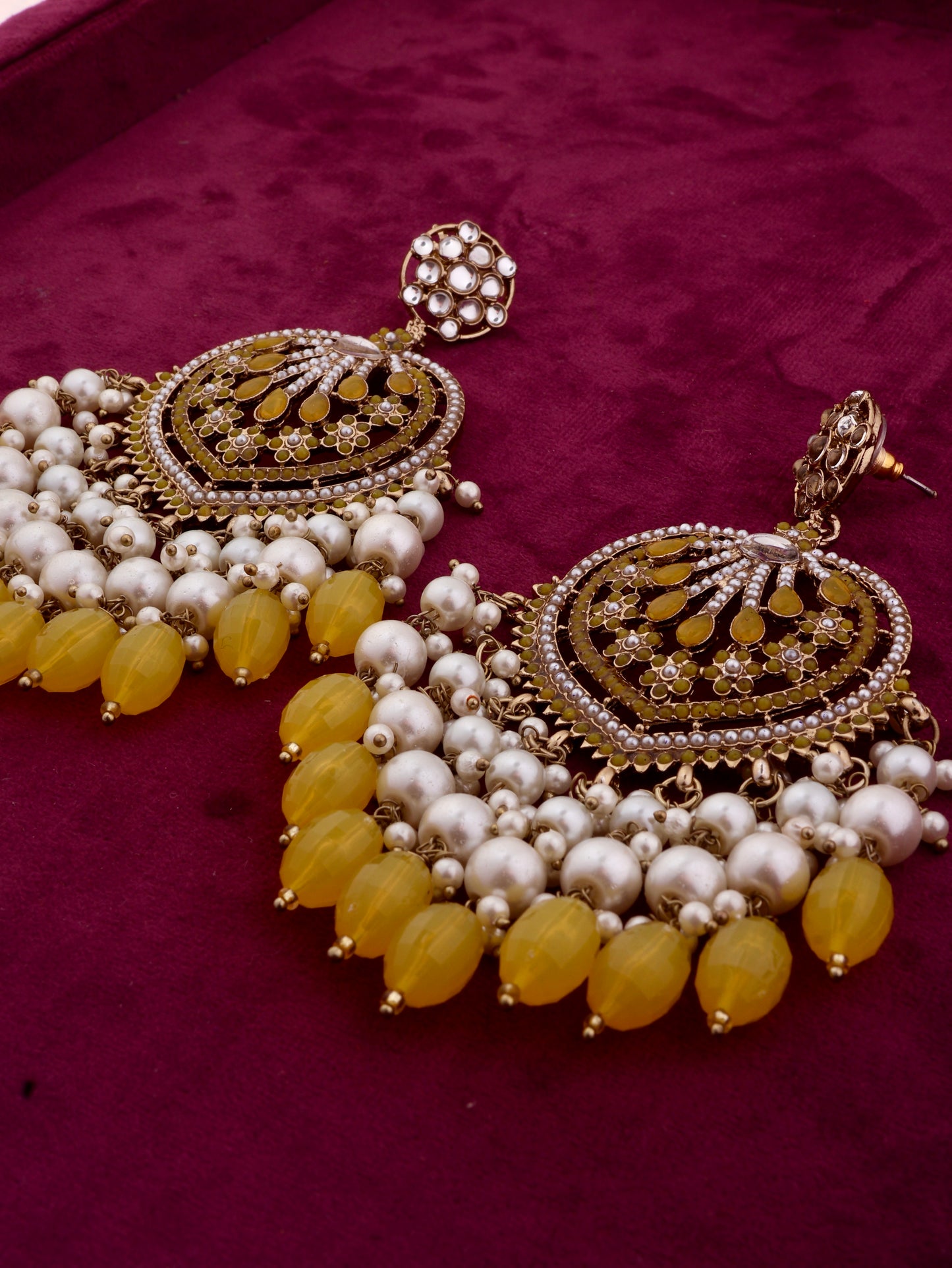Yellow Ishmeet Designer Jadau Pakistani Chandbali