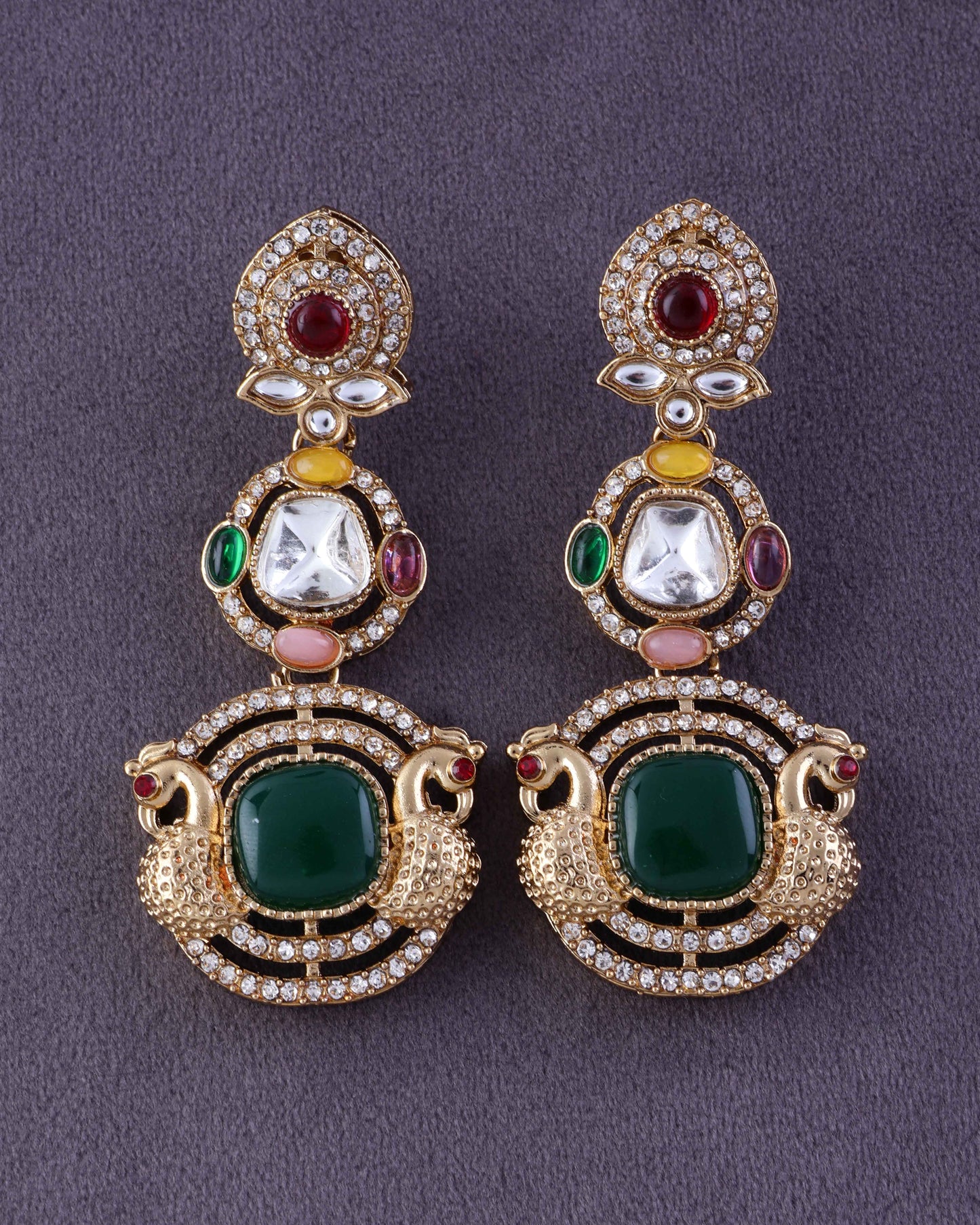 Emerald Sifat Premium Designer Zircone Polki Dupe Earring
