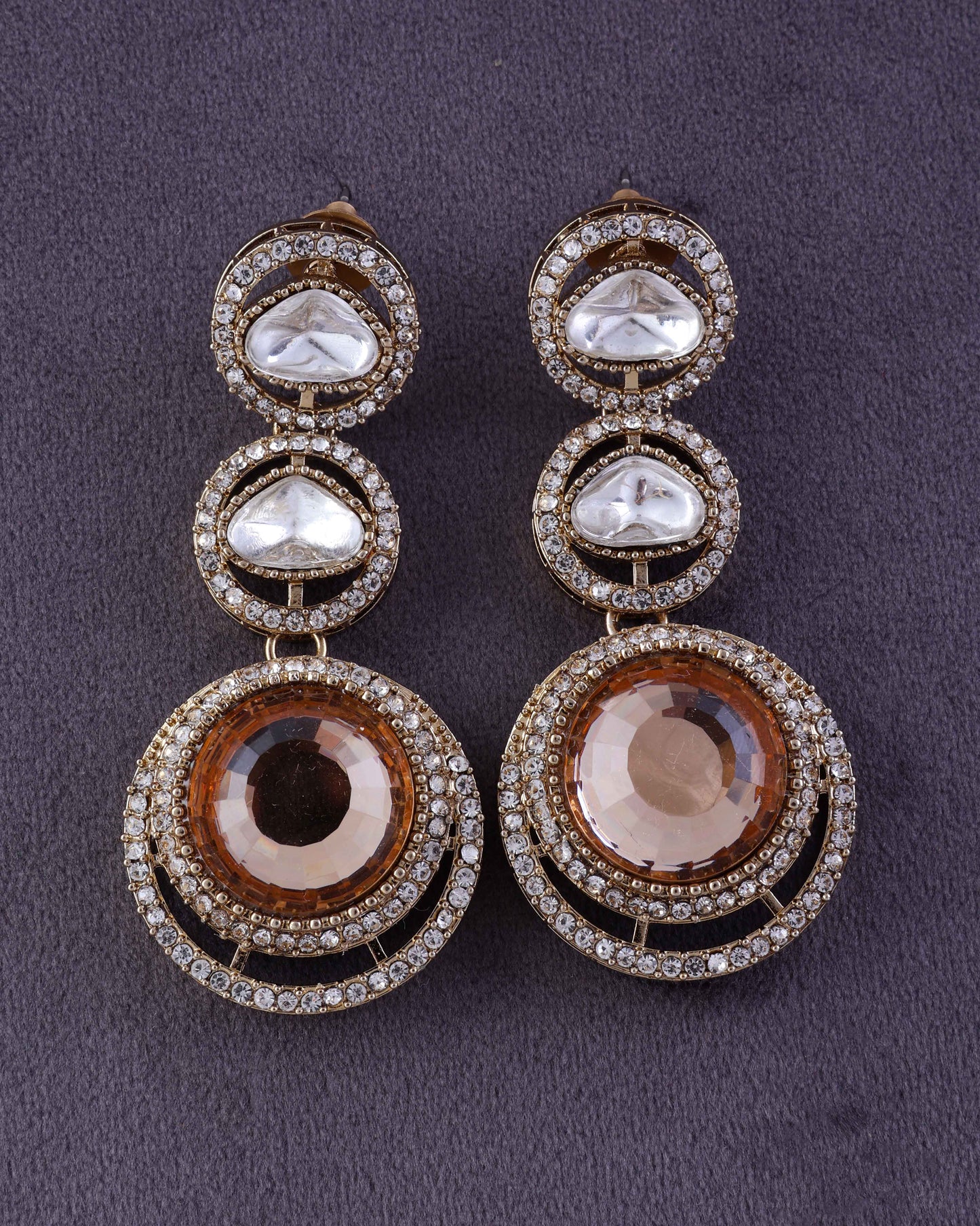 Golden Navleen Premium Designer Zircone Polki Dupe Earring