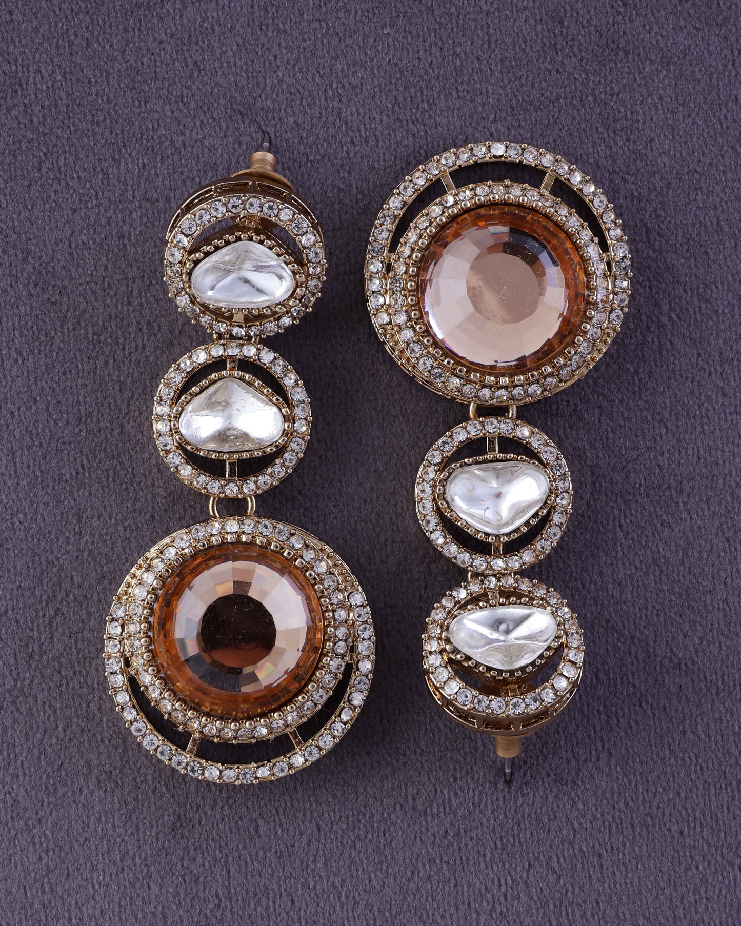 Golden Navleen Premium Designer Zircone Polki Dupe Earring