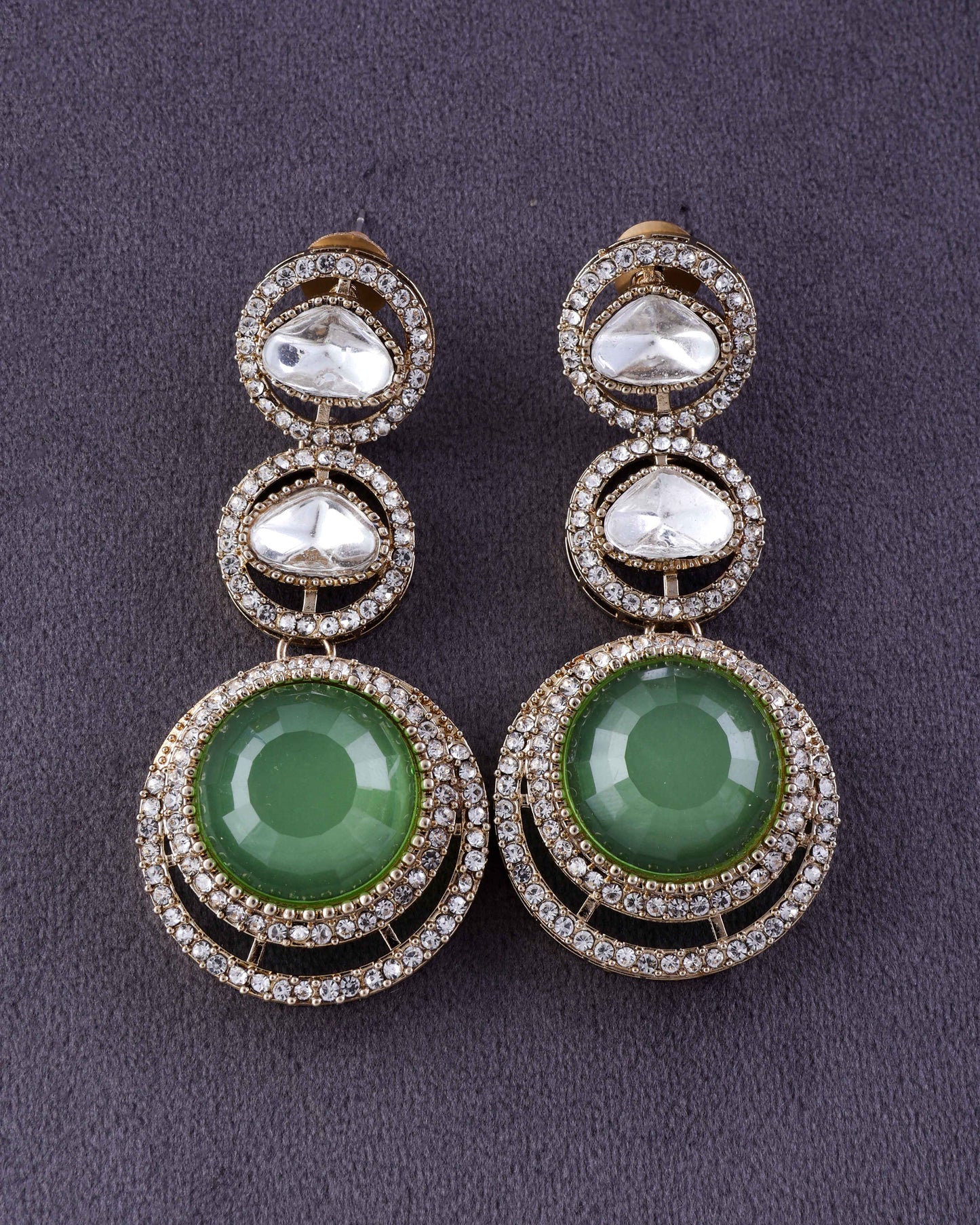 Olive Navleen Premium Designer Zircone Polki Dupe Earring