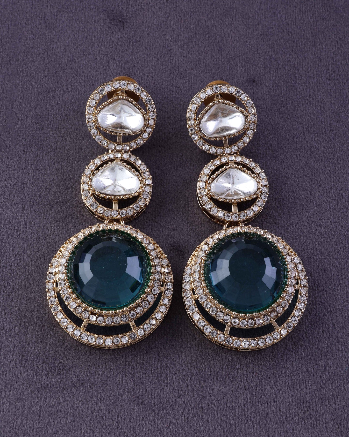 Turquoise Navleen Premium Designer Zircone Polki Dupe Earring