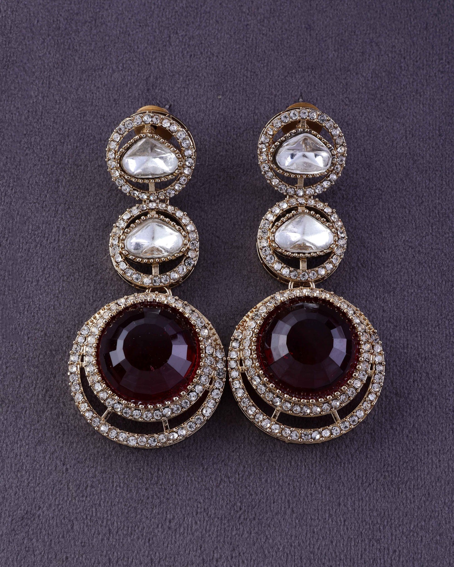 Red Navleen Premium Designer Zircone Polki Dupe Earring