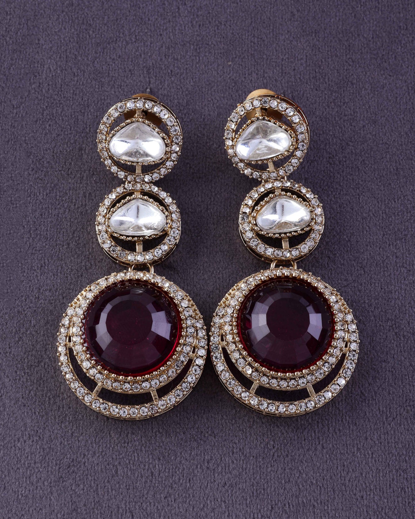 Pink Navleen Premium Designer Zircone Polki Dupe Earring