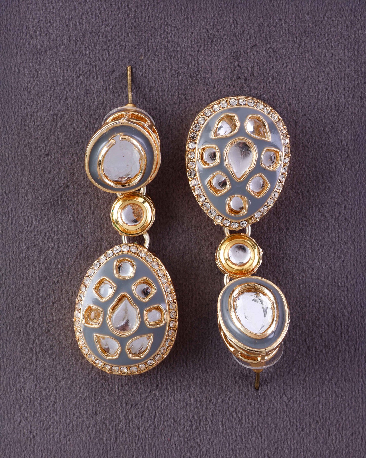 Grey Kuvar Meenakari Earring