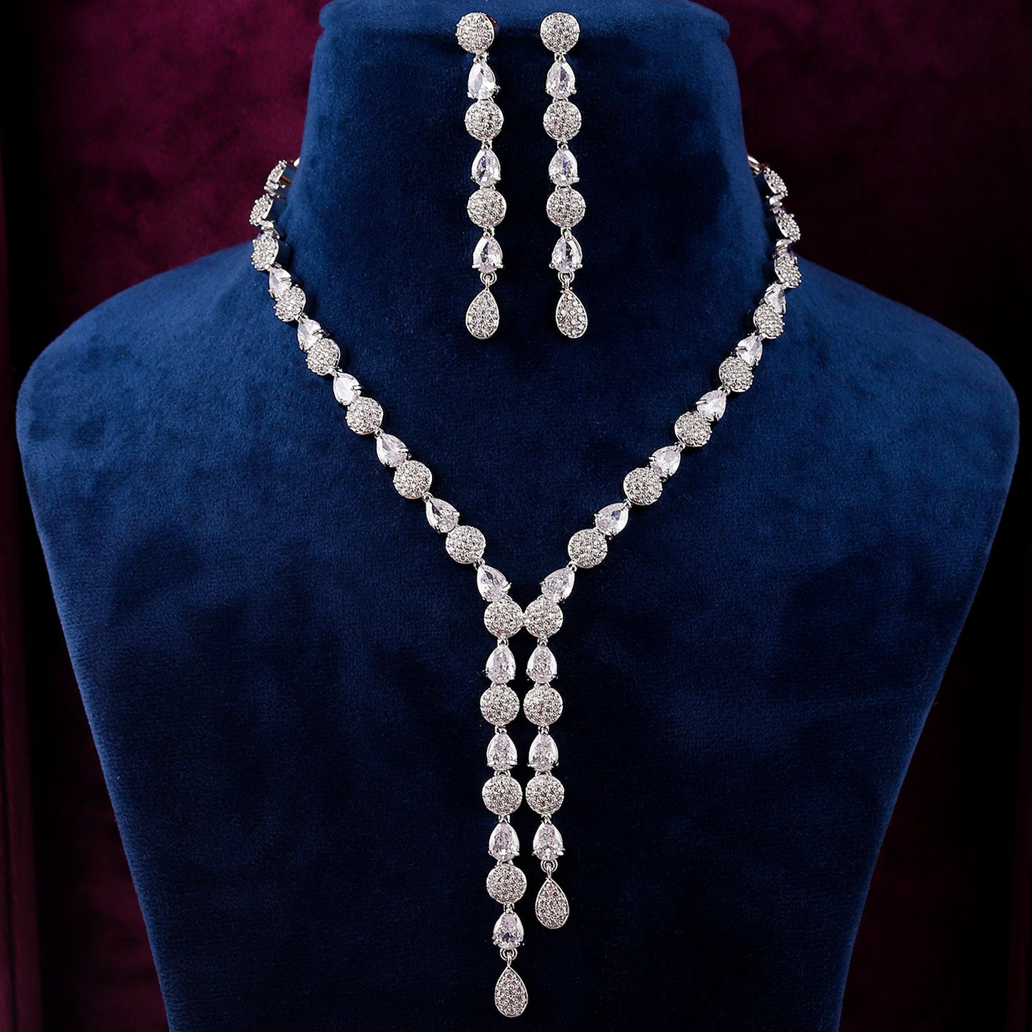 Silver Lucia American Diamond Necklace Set