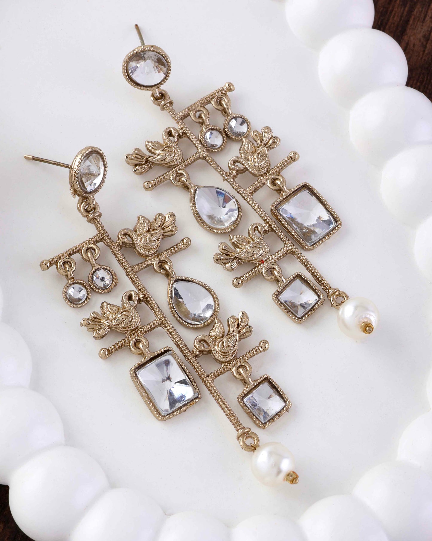 White Mohana Designer Peacock Earring
