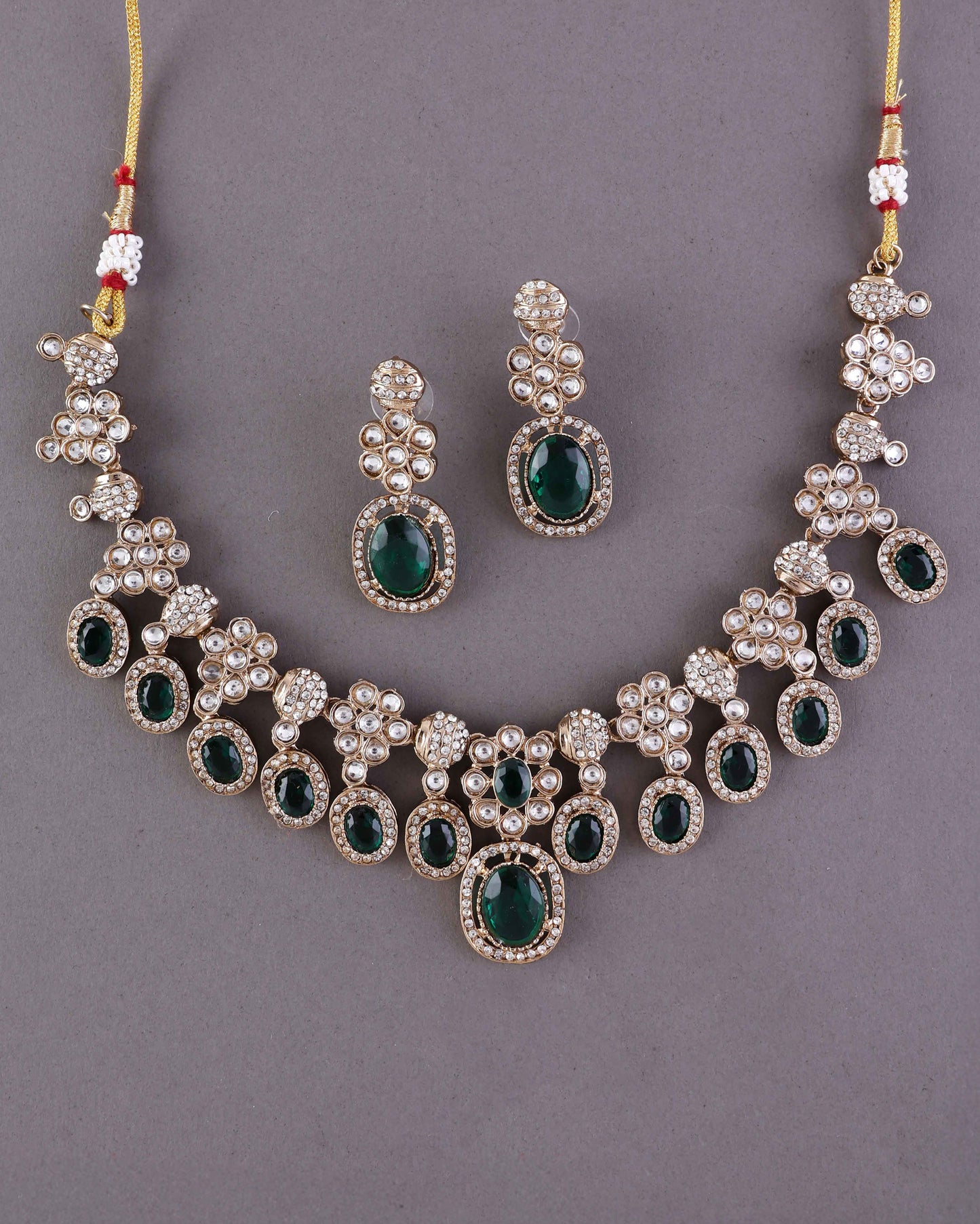 Emerald Baani Indo Western Necklace With Earrings