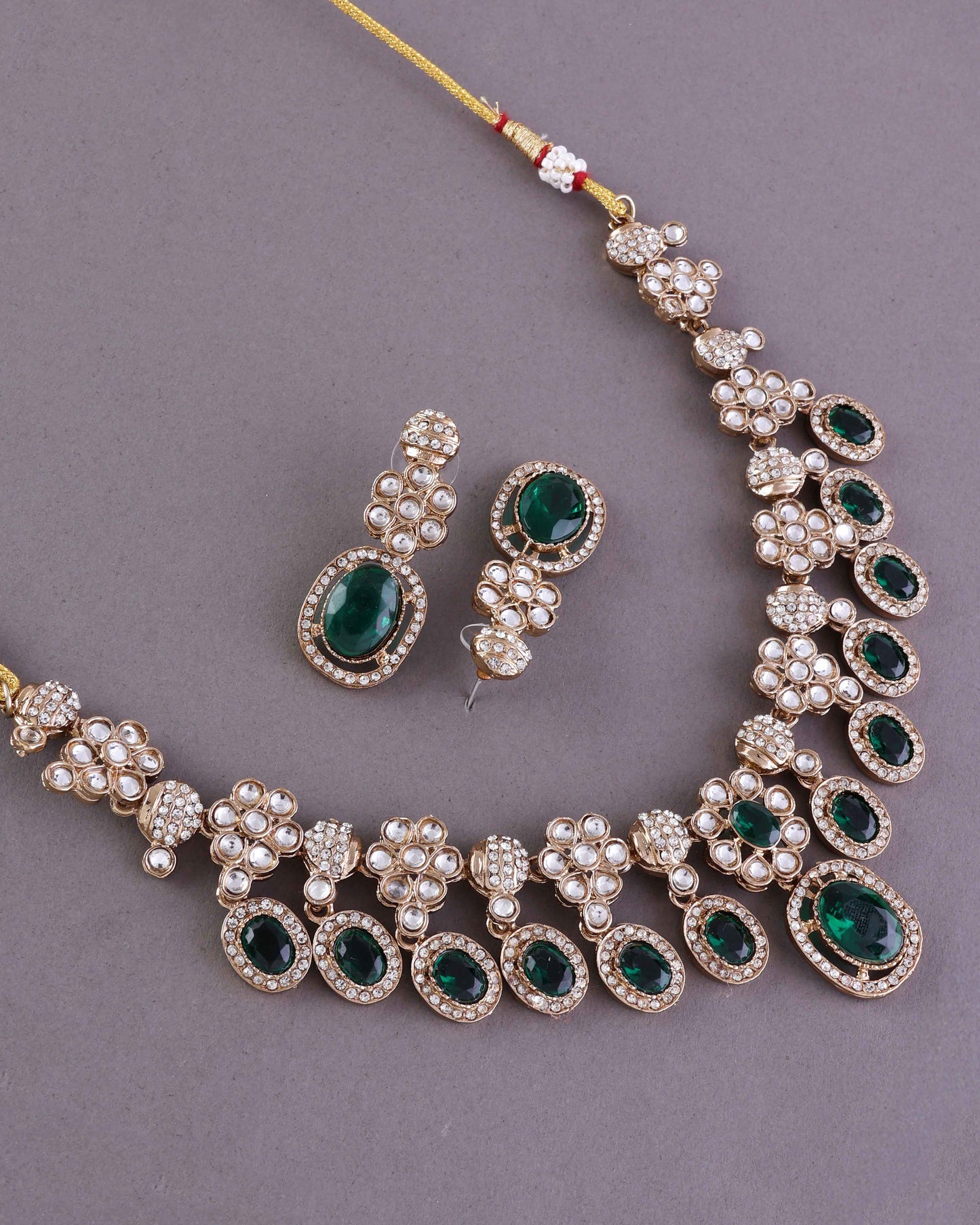 Emerald Baani Indo Western Necklace With Earrings
