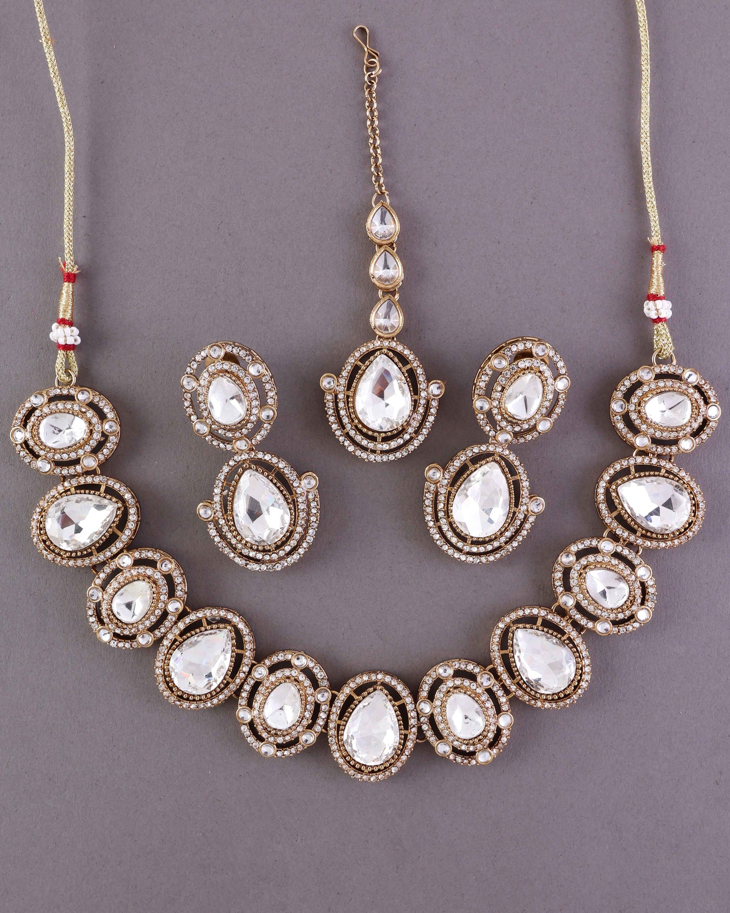 Silver Hania Premium Polki Dupe Necklace with Earring and Mangteeka