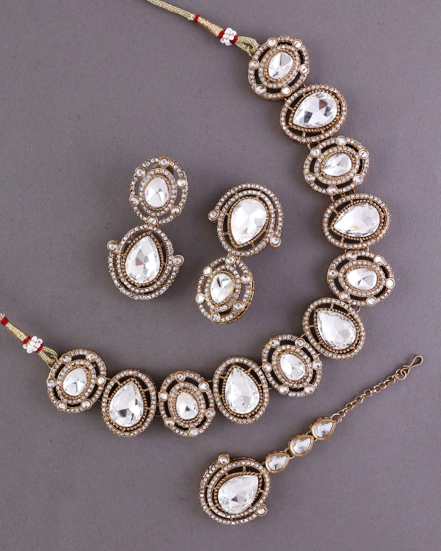 Silver Hania Premium Polki Dupe Necklace with Earring and Mangteeka